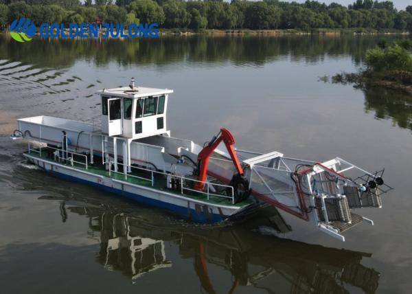 High Efficiency Water Surface Cleaning Vessel Trash Skimmer Boat 0.5 m Draft