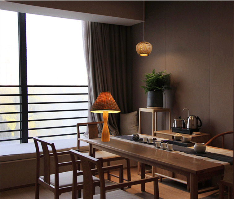 Atmosphere Rattan Table Lamp , Bamboo Table Light For Indoor Decorative