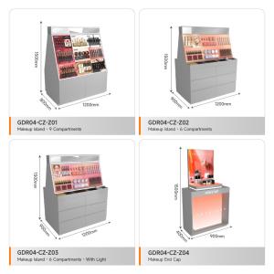 Display Table Grey Wooden Makeup Headband With Mirror For Branding Store Display