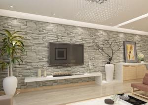 China Stylish Removable Faux 3D Brick Effect Wallpaper with Grey Stone Pattern for Living Room factory