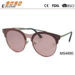 Women's oval pink fashionable sunglasses with metal frame, UV 400 Protection