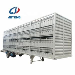 China 3 Axles Two Storages 50 Head Cow Livestock Fence Truck Trailer for Cattle Transport factory