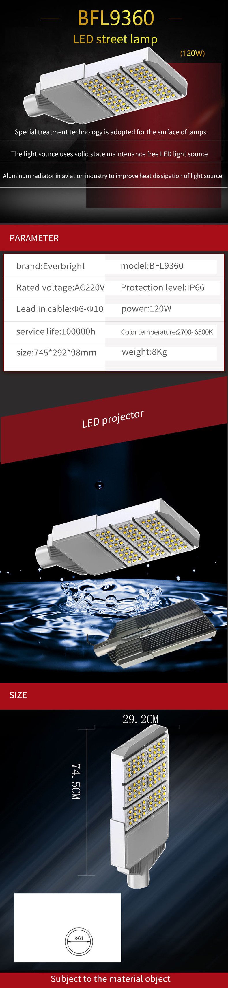 AC220V 120W WaterProof LED Flood Lights 120Lm LED Street Lamp