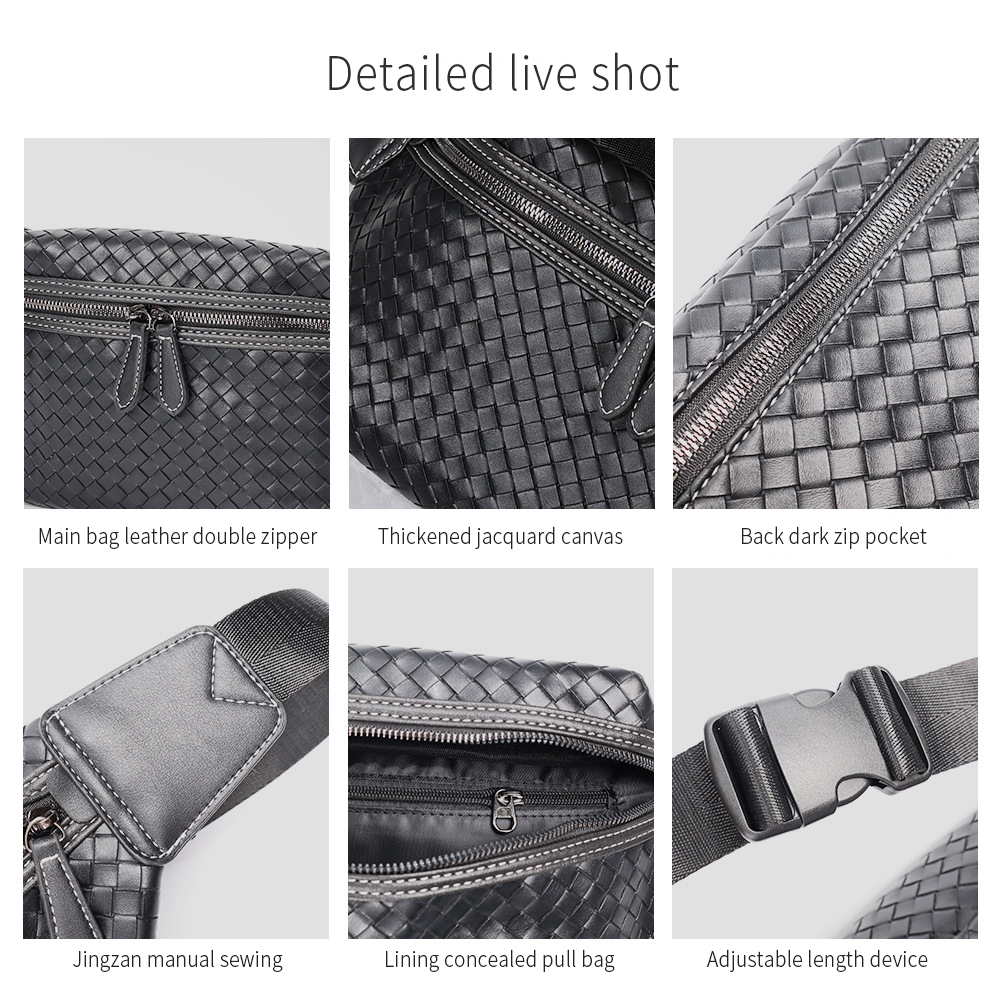 Thread Pattern Men's Travel Waist Bag Large Capacity PU Leather Crossbody Bag for Men