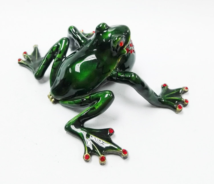 Bejewelled Home decoration Alloy Hand painted crystal Frog metal trinket box