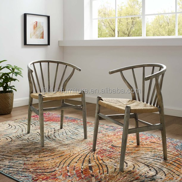 Solid Wood Woven Cord Restaurant Chair Nordic Design European Modern Dining Furntiure for Restaurant Seating