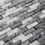Black and white rectangle crack crystal glass mix metal mosaic tile