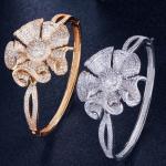 Flower Cubic Zirconia Bangle CZ Zircon Crystal Flower Bracelets for Women