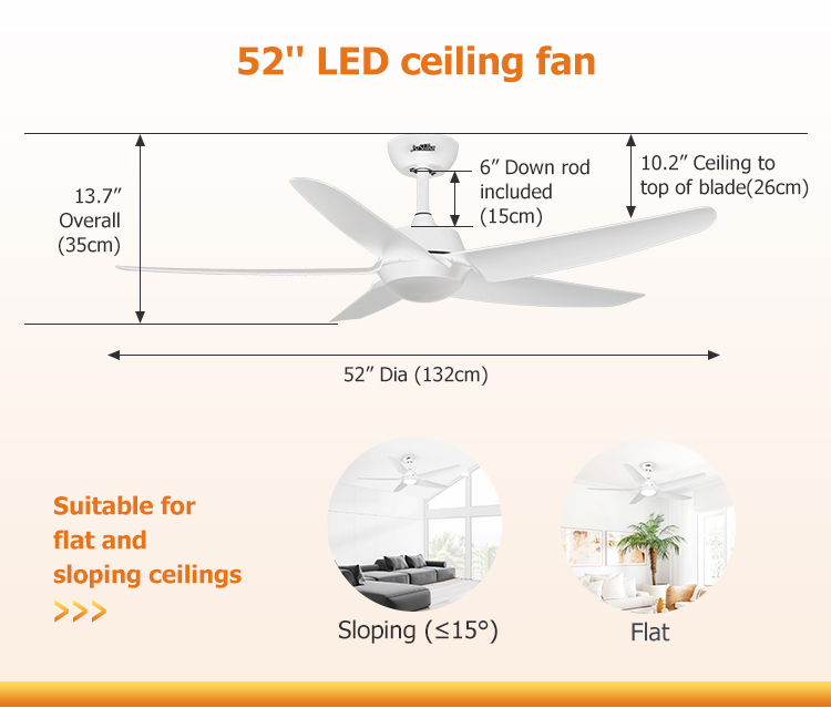 4000K Color Temperature 5 Blades Design Ceiling Fan with Silent DC Pure Copper Motor