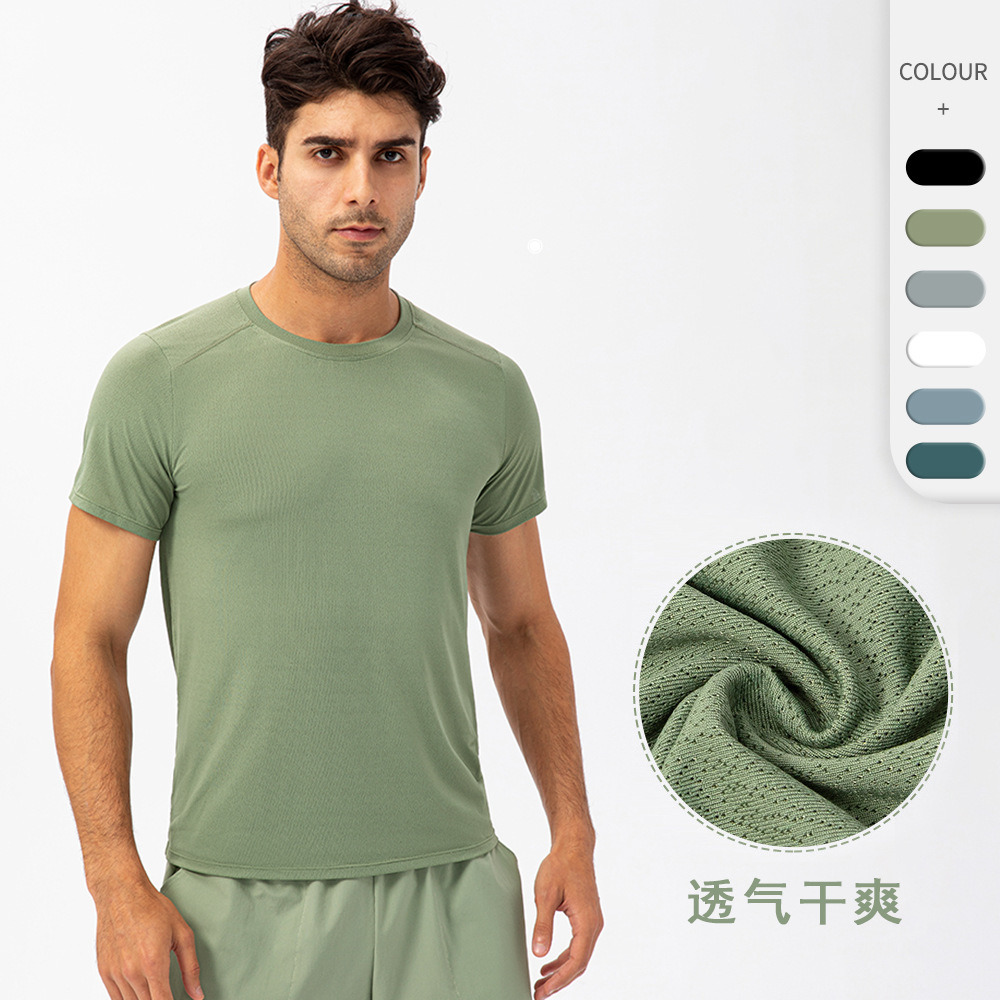 Spring and Summer Men Loose Running Quick Dry Clothes Round Neck T-Shirt Absorbent Breathable Fitness Sports Casual Short-Sleeved Clothes