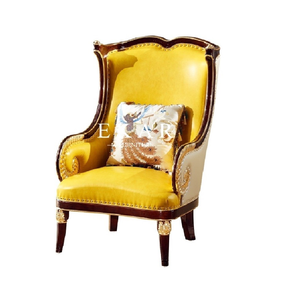 Living Room Luxury Wooden Frame Classic Leather Leisure Arm Chair