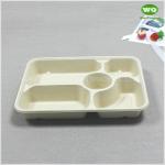 5-Coms Biodegradable Rectangle Tray With Lid-Bagasse Sugarcane Fiber Tableware