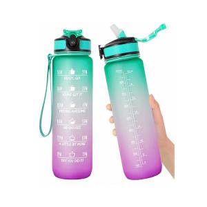 China Multicolor Inspirational Time Marker Sports Bottle Tritan With Straw factory