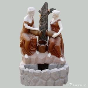 China Two Ladies Type Marble Stone Carved Statues Wall Fountain Sculpture Customized Size factory