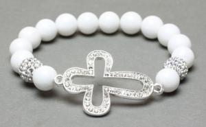 China Alloy Cross Bracelet, White Shell Rounds, Crystal Pave Argil Beads factory