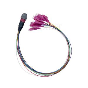 China 12 Cores Fiber Optic Trunk Cable Om4 Mtp/Pc Male - Lc/Upc Fanout 0.9mm 40cm factory