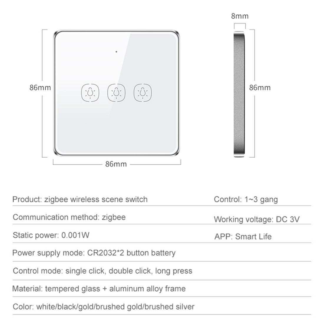 Zigbee Wireless Scene Switch 3Gang