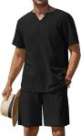 Customised Logo Casual Beach Shorts 2 Pieces Men Henley Shirt