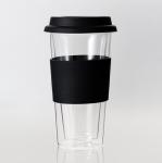 14oz Heat Resistant Double Wall Glass Tumblers 400ml With Silicone Lid And