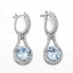 English Lock Blue Topaz Dangle Earrings White Gold 4.0g