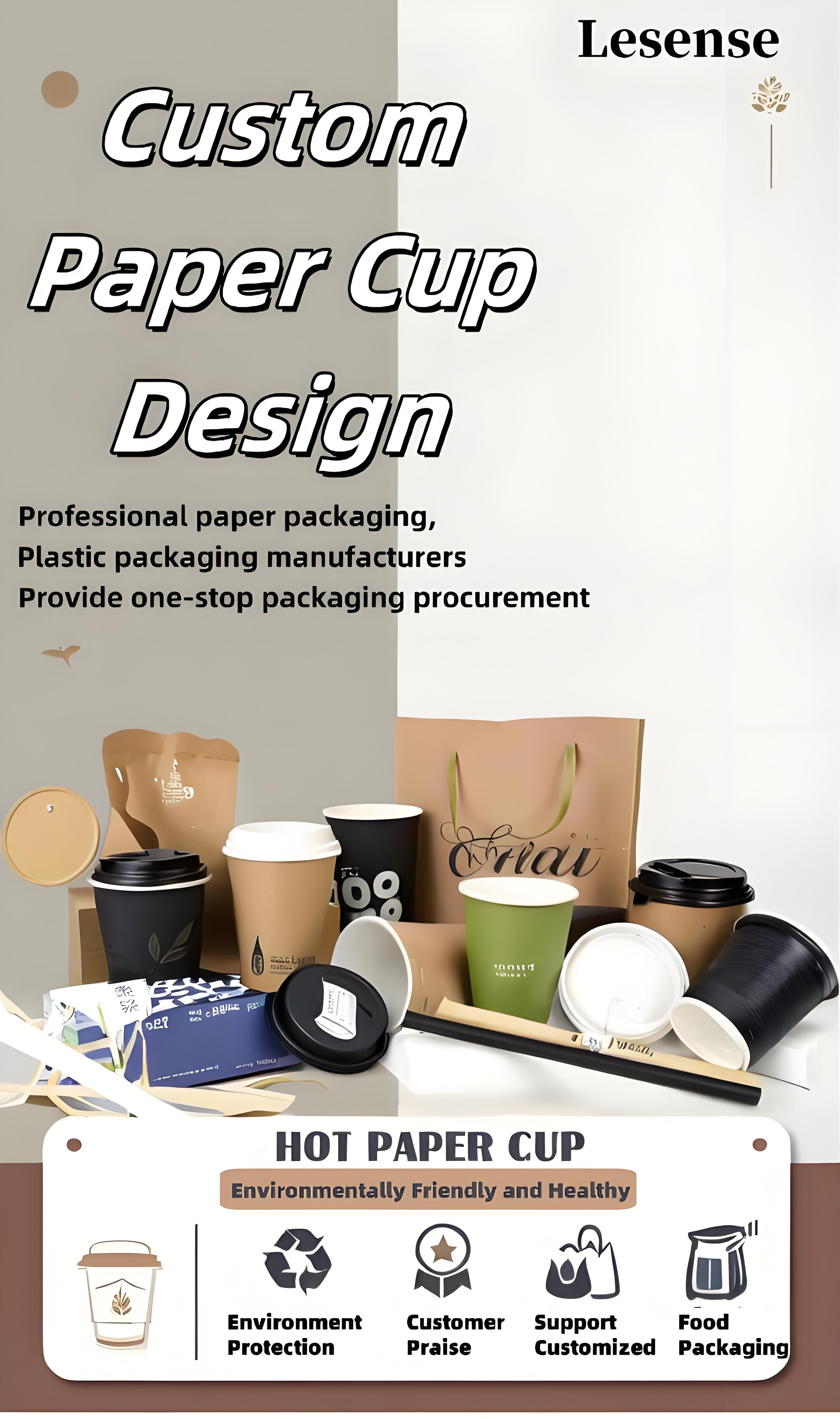 Customize Logo Disposable Biodegradable Coffee Paper Cup Double Ripple Wall Paper Cup for Hot Drinks With Lid and Sleeve