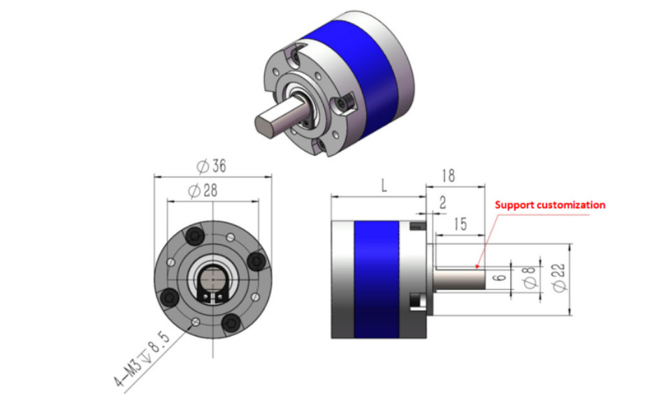 36mm Dc Motor Planetary Gearbox For 3650 555 Motor Metal Gear Reducer
