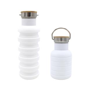 China 550ml Portable Silicone Water Bottle Collapsible With Wooden Lid factory