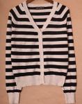 Black And White Striped Womens Cardigan 80% Cotton 20% Nylon