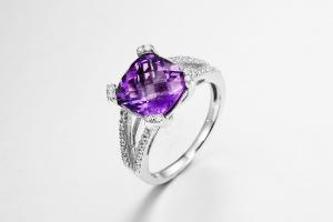 China 3.16g 925 Silver Gemstone Rings AAA CZ Female Amethyst Wedding Ring factory