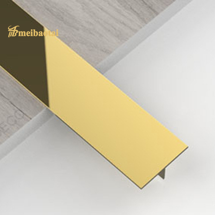 Sustainable Stainless Steel Tile Trim 20mm PVD Gold Mirror SS T Trim
