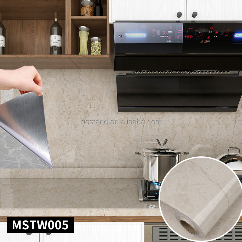 Add a Touch of Elegance to Your Kitchen with Marble Wallpaper Roll size 60cm*10m Oil-proof and Affordable
