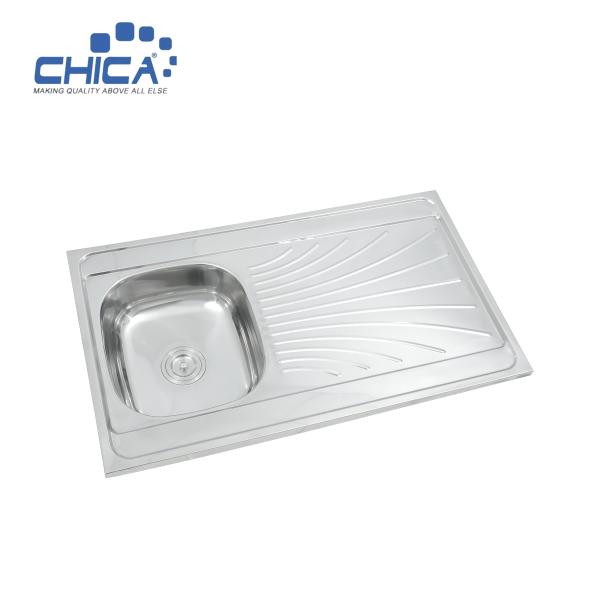 CH10060 Single Bowl Sink With Drain Board Stainless Steel Kitchen Sink Press