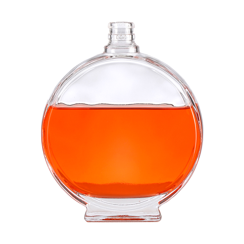 Eco-friendly Glass Body Brandy Bottle Flat Transparent Glass Bottle for XO Brandy