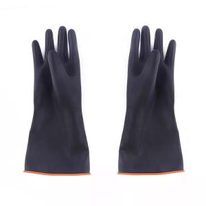 China Acid Resistance Black Industrial Rubber Gloves Heavy Duty Orange Lining factory