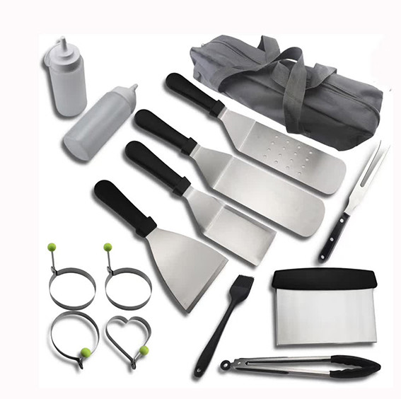 15PCS BBQ Grill Griddle Accessories Set With Carry Bag For Cooking Camping