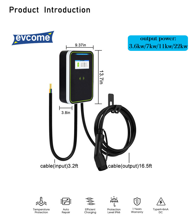 Wallbox AC EV Charger Gun Line With LCD Screen 32A APP 7ke