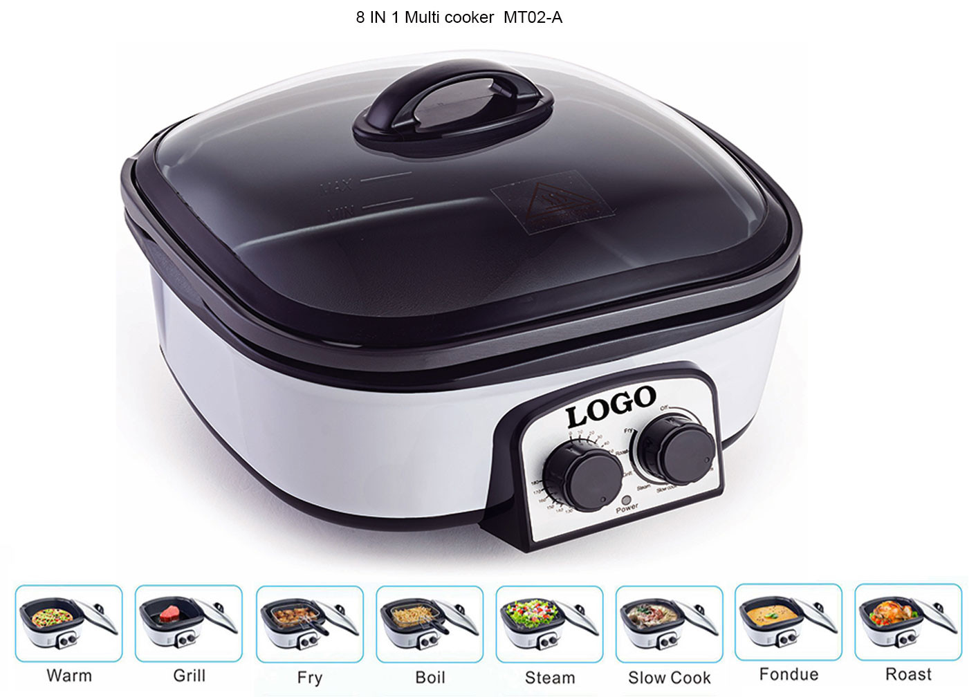 Glass Cover Electric Multi Cooker 8 IN 1 Copper Wire PP Shell Base Lightweight