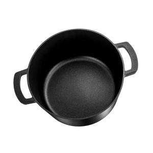 China 12.3cm Height Black Soup Pot 4L Stock Pot With Tempered Glass Cover factory