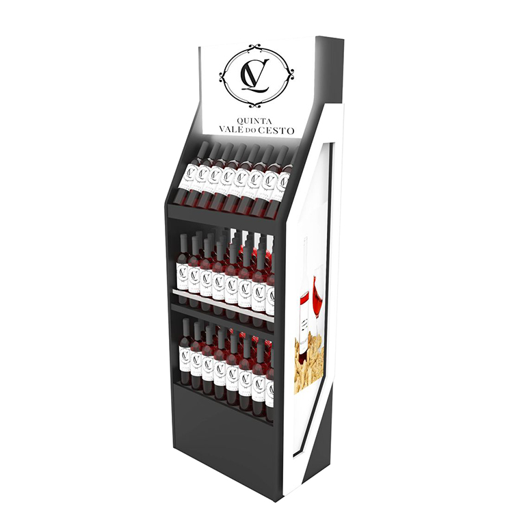 Three Layers Wine Display Stand Can Beverage Wooden Display Rack For Supermarket
