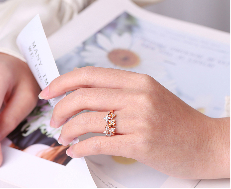 Wedding rings Rose Gold Butterfly Diamond Ring 18K gold diamond rings