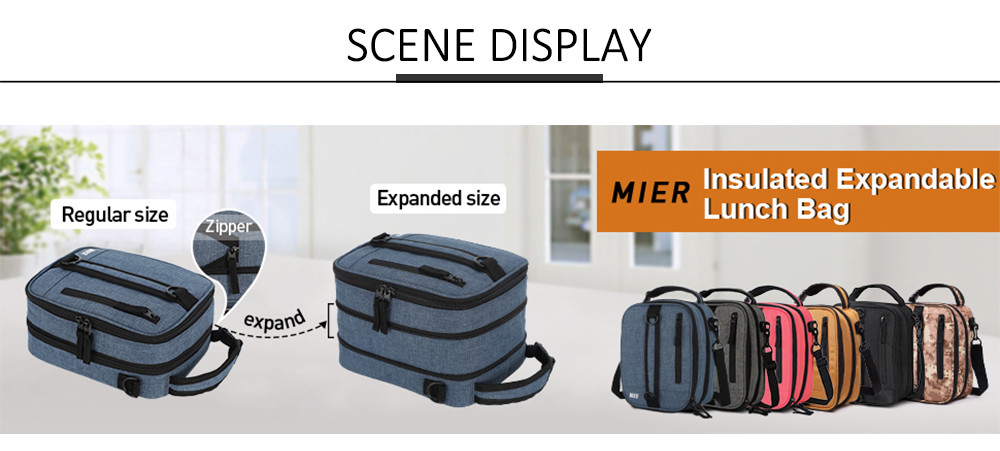 Women Zip Closure Nylon Lunch Tote Bag With Shoulder Strap