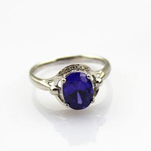 China White Gold Plated 925 Silver Ring 7mmx9mm Cubic Zircon Amethyst Ring(R163) factory