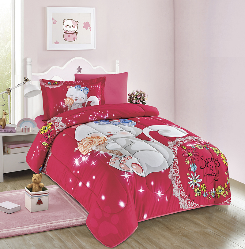Home 4PCS Set Cute Cartoon Printed Kids Duvet Cover Set 100% Cotton Comforter Bedding