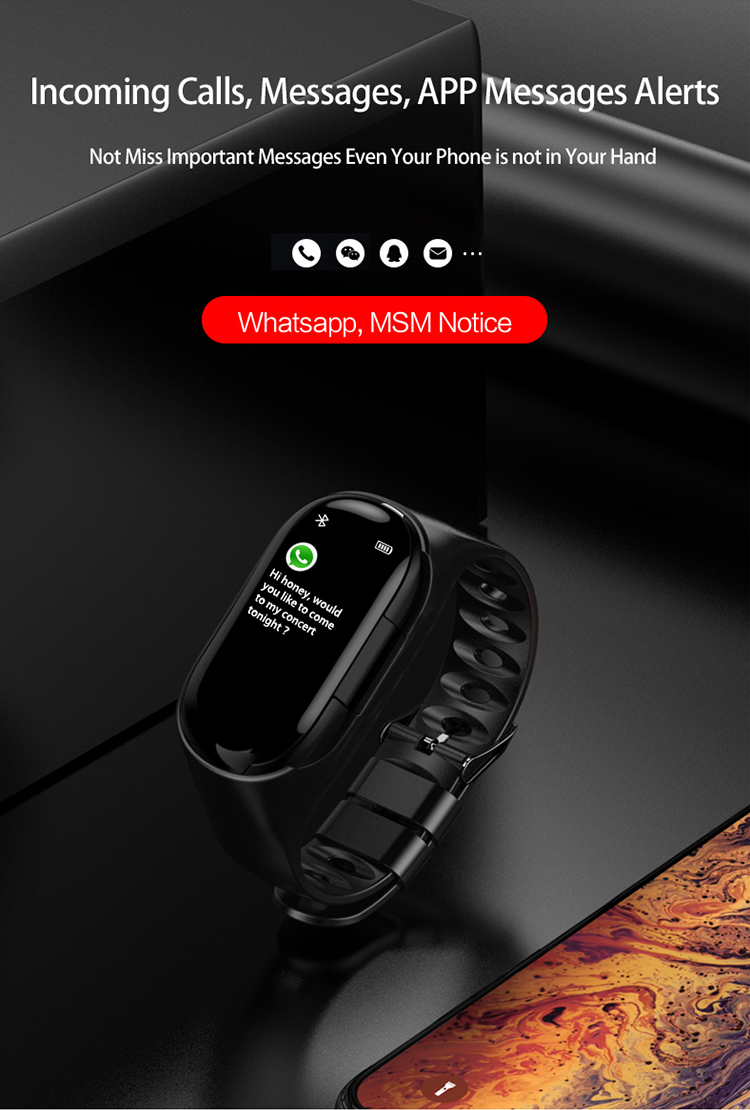 2 In 1 Smart Watch Dual Wireless Earbuds M1 IP65 Fitness Trackers Sport Bracelet Wristband