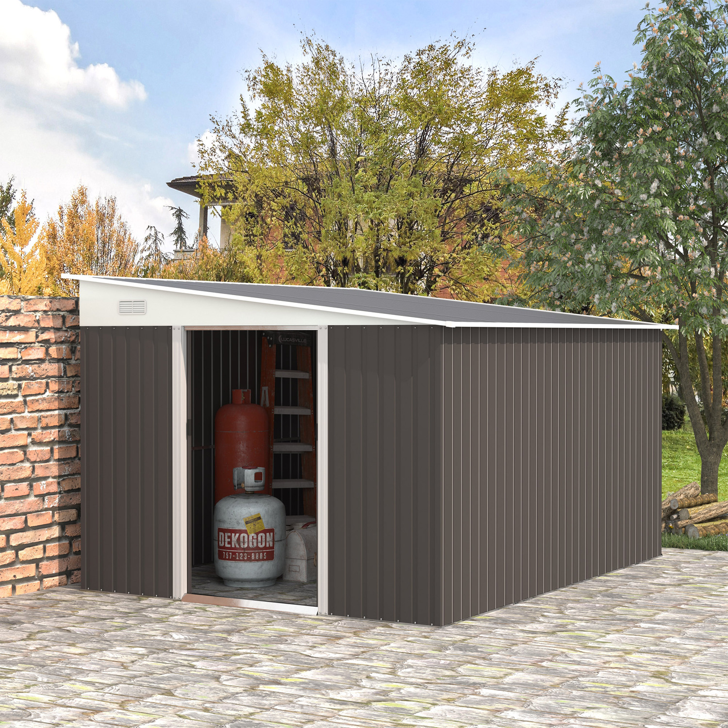 11x9ft Metal Outdoor Shed House Storage Garden Building Shed with Powder Coated Finish