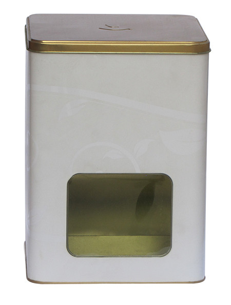 Square Promotional Tin Cans Gold Vanished Lid With Transparent Window