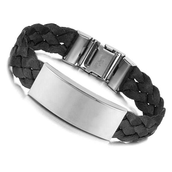 Tagor Stainless Steel Jewelry Super Fashion Silicone Leather Bracelet Bangle