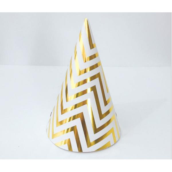 Recycled Festival Party Decorations Gold Foil Paper Cone Hats Custom Size