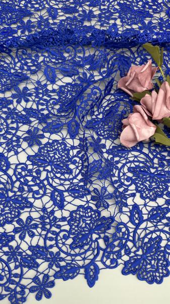 High Quality Blue Embroidered Chantilly Fabric Lace Fabric Hollow-up Elegant For