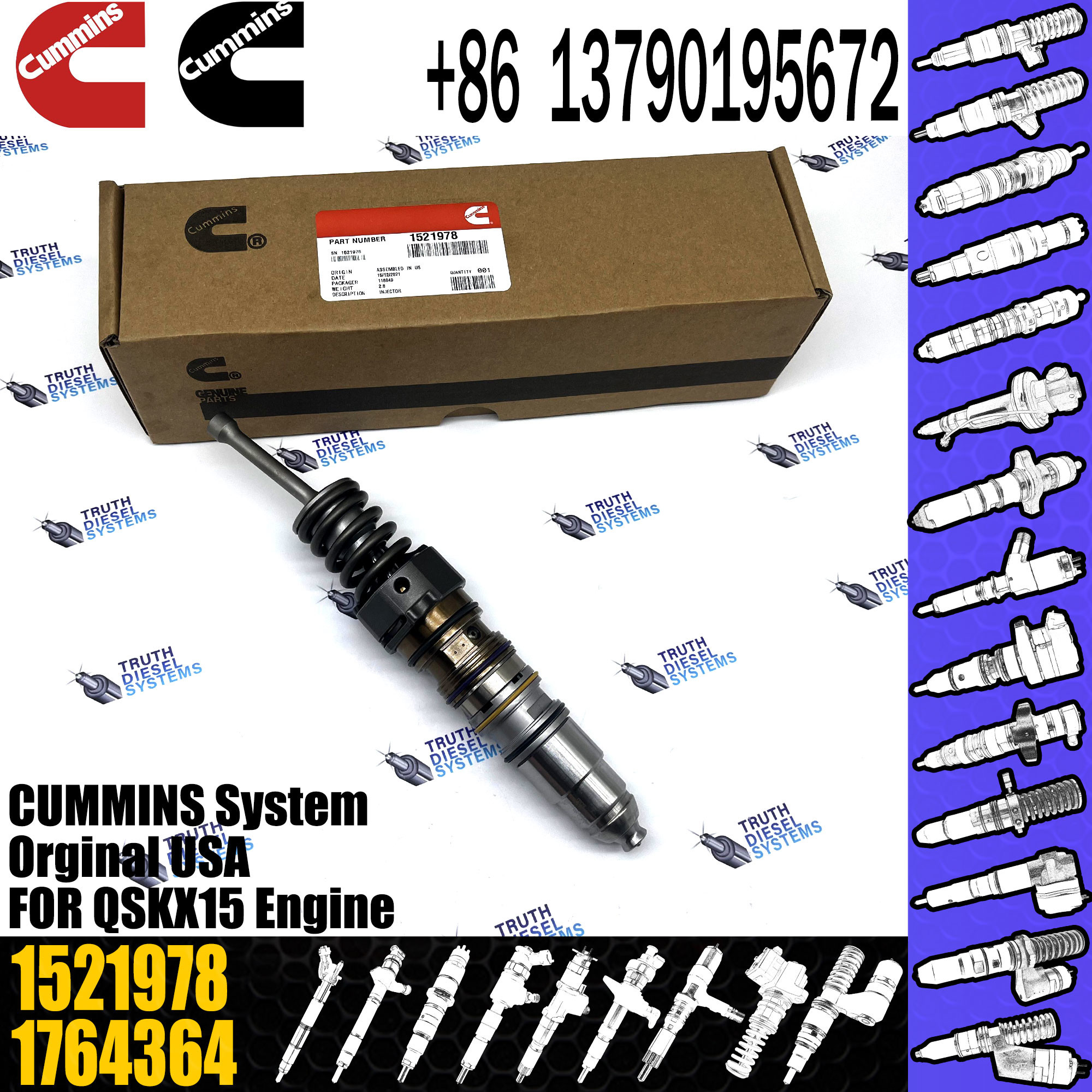 4954646 Genuine Diesel Engine Common Rail QSX15 Fuel Injector 4076963 4903028 570016 1521978
